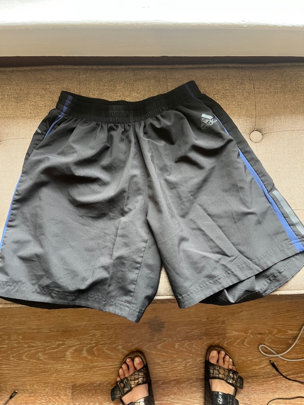 adidas Black Running Shorts with Blue Side Stripes